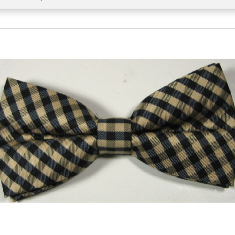 ULTRA RARE Navy Khaki Check Plaid Bow Tie Pre Tied